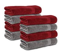 Komfortec Set of 8 Hand Towels 50 x 100 cm 100% Cotton Terry Towelling Soft Anthracite Grey/Aurora Red