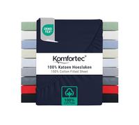 Komfortec Single Fitted Sheet 100% Cotton, 11 inch (30 cm) Deep Pocket - Blue