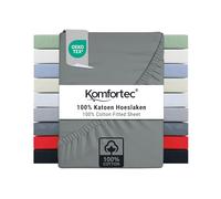 Komfortec Single Fitted Sheet 100% Cotton, 11 inch (30 cm) Deep Pocket - Grey