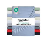 Komfortec Super King Fitted Sheet 100% Cotton, 11 inch (30 cm) Deep Pocket - Light Blue