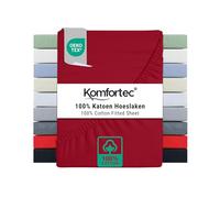 Komfortec Super King Fitted Sheet 100% Cotton, 11 inch (30 cm) Deep Pocket - Red