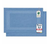 Komfortec Terry Cloth Shower & Bath Mat Set, 2 Washable Mats, 100% Cotton, Absorbent & Quick Drying, 50 x 70 cm, Light Blue