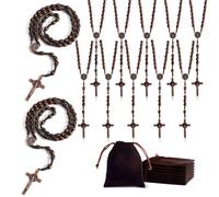 KOMI 12 PCS Wooden Rosary Beads Bulk for Catholic Adults (Unisex), Handcrafted Classic Brown Wooden Necklace with St Benedict Medal and Crucifix Cross, RY-1