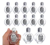 KOMI 12PCS Glass Holy Water Bottle 0.5 floz Mini Holy Water Container with Embossed St Michael the Archangel Religious Empty Travel Bottle Church Catholic Gifts