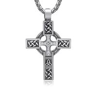 KOMI 316L Stainless Steel Necklace Jesus Crucifix Cross Necklace For Men Celtic Orthodox Cross Necklace Virgin Mary Pendant Necklace Viking Rune Chain Necklace Religious Christian Jewelry Gifts For