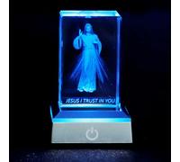 KOMI 3D Crystal Jesus Figurine Statue with LED Light Base, Laser Engraved Jesus I Trust in You Statues Religious Gifts for Women Men, Christian Catholic Home Decor