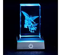 KOMI 3D Crystal Jesus Figurine Statue with LED Light Base, Laser Engraved St Michael The Archangel Statues Religious Gifts for Women Men, Night Light for Bedroom, Christian Catholic Home Decor