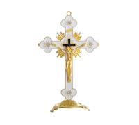 KOMI 5 Inch Catholic Metal Jesus Cross Standing, White Crucifix for Home Decoration, Table Crucifix Religious Gift