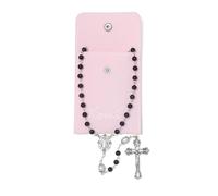 KOMI 6mm Black Glass Pearl Rosary Beads Catholic for Women Virgin Mary Rosaries Necklace with Rosary Pouch Catholic Gifts