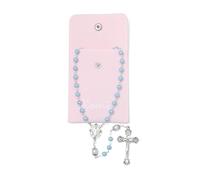 KOMI 6mm Blue Glass Pearl Rosary Beads Catholic for Women Virgin Mary Rosaries Necklace with Rosary Pouch Catholic Gifts