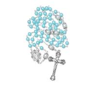 KOMI 6mm Blue Glass Pearl Rosary Beads Necklace for Women Virgin Mary Rosaries with Rosary Pouch Catholic Gifts Rosarios Catolicos