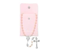 KOMI 6mm Pink Glass Pearl Rosary Beads Necklace for Women Virgin Mary Rosaries with Rosary Pouch Catholic Gifts Rosarios Catolicos
