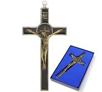 KOMI Crucifix Wall Cross 7.5 Inch Black Enamel Crucifix Wall Hanging Cross -Saint Benedict Metal Wall Art- Catholic Faith Gift for Families Friends