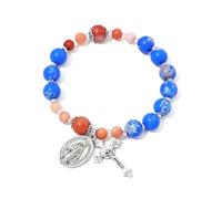 KOMI Gemstone Beaded Stretch Bracelet Beads Virgin Mary Bracelet with Crucifix Cross, Beads Bracelet for Women Catholic Religious Jewelry