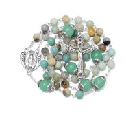 KOMI Gemstone Beads Rosary Catholic for Women 18K Gold Plated Rosaries Beads Necklace Christian Catholic Gifts, Stone, Amazonite
