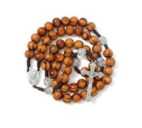 KOMI Handmade Wooden Catholic Rosaries, Rosary Beads Necklace From Bethlehem Wood Christian Prayer Holy Soil Medal & Metal Cross For Catholic Or Christian Gift, 22", Wood, No Gemstone