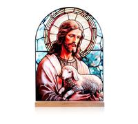 KOMI Jesus and Lamb Catholic Ornament Statue Tabletop Decor Acrylic Standing Desk Sign Home Altar Decor Christian Gifts