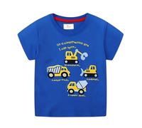 komi kyanissor Boys T-Shirt Bright Blue Cotton Short Sleeve Summer Top Yellow Digger Construction Vehicle Graphic Tee Crew Neck Nursery Pullover for Toddler Boys 4 Years