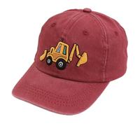 komi kyanissor Cute Wine Red Embroidery Excavator Adjustable Kids Baseball Cap Big Brother Hat for Toddler Boy Age 2-8