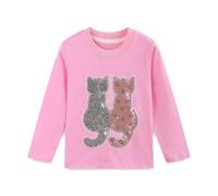 komi kyanissor Pink Cat T Shirt for Girls Double Cat Magic Sequin Kitten Pattern Long Sleeve Top for Party Autumn Everyday Wear Outfits for Toddler and Little Girls Age 6