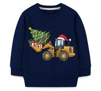 komi kyanissor Toddler Boy Christmas Sweatshirt Tractor Tree Cotton Pullover Jumper Crewneck Digger Truck Snowflakse Pattern Winter Holiday Outfit 7 Years