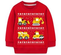 komi kyanissor Toddler Boys Christmas Jumper Sweatshirt Tractor Dump Truck Xmas Bulldozer Pattern Long Sleeve Cotton Pullover Outfit 5 Years, Red