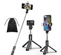 KOMI Selfie Stick with Light,4 in 1 Extendable Selfie Stick Tripod with Detachable Wireless Remote,Portable Phone Tripod Stand Compatible with iPhone Samsung Android GoPro (Black+Light)