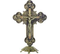 KOMI Standing Crucifix with Base 8 Inch Metal Jesus Crucifix Cross, Tabletop Decor Standing Cross for Chapel Home Decoration Religious Gifts