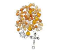 KOMI Yellow Agate Rosary Beads for Women 8mm Stone Virgin Mary Rosaries Necklace Catholic Gifts