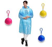 KoMico 3PCS Emergency Disposable Rain Poncho Adult Waterproof, Festival 3 Color Plastic Poncho Raincoats Packaged in Keychain Ball with Hook, Waterproof for Outdoor Activities