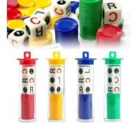KoMico 4 Tubes Left Right Center Dice Game, 4 Color Interactive Toy 6 Sided Round Corner Dice Set Fun Games with 12 Dices + 96 Chips for Family Camping Game