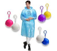 KoMico 6PCS Emergency Disposable Rain Poncho Adult Waterproof, Colorful Plastic Raincoats Packaged in Keychain Ball with Hook, Waterproof for Outdoor Activities, Pink Yellow Blue White Purple