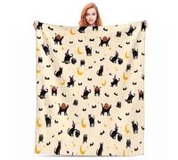 KoMico Halloween Pumpkin Spider Web & Bat Fleece Throw Blanket - Ideal for Kids Bedrooms, Living Rooms, Couches, Sofas, and Home Décor (White, Pumpkin Cat)
