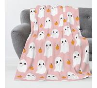 KoMico Halloween Pumpkin Spider Web & Bat Fleece Throw Blanket - Ideal for Kids Bedrooms, Living Rooms, Couches, Sofas, and Home Décor (Pink, Ghosts, Pumpkins)