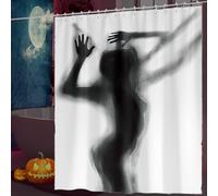 KoMico Horror Shower Curtain, 72x72 Inches Waterproof Scary Bloody Hands Shower Curtain Set with Hooks for Haunted House Bathroom Decorations (Black White-Shape)