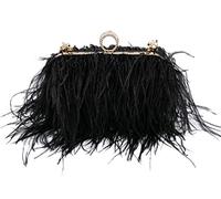 Komii Women Fluffy Ostrich Feather Evening Dress Clutch Bag Purse Shoulder Bag Black Size: One size