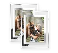Komimaci 5x7 Picture Frames - 2 Pack Glass Photo Frame for Tabletop/Desktop Display, Horizontal/Vertical Orientation, Silver Finish