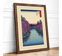 Kominato Gorge at Dusk Japandi Framed Wall Art Print A4 (29.7×21cm) Walnut, Wall Decor for Living Room, Bedroom, Office & Home, Ready to Hang, Art Gift