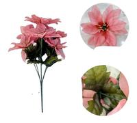 KOMINF 1piece 7 branchLarge Artificial Red Velvet Christmas Flowers Xmas Tree Silk Rose Heads Flower Bouquet Ornaments Party Home-pink