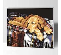 KOMKING Paint by Numbers for Adults Kids Beginner with Frame, DIY Acrylic Painting Kits on Canvas for Home Decor, Waiting Dog 12x16inch