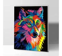 KOMKING Painting by Numbers Kit for Adults Kids Beginner with Frame, Paint by Numbers Framed 12x16inch - Colorful Wolf