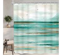 KOMLLEX Abstract Beach Shower Curtain for Bathroom Decor Blue Oil Painting Ocean Sea Wave Seagull Mountain Nature Landscape Summer Hawaii Scenery Fabric Waterproof Polyester 12 Pack Hooks 72Wx72H