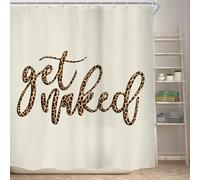 KOMLLEX Get Naked Shower Curtain Leopard Print Bathroom Decor Set Funny Quotes Bath Curtain Modern Urban Cheetah Bathtub Accessories Art Home Decor 72Wx72H Inch Beige Shower Curtain for Men