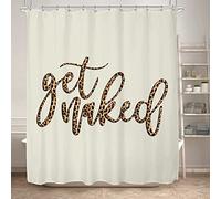 KOMLLEX Get Naked Shower Curtain Leopard Print Bathroom Decor Set Funny Quotes Bath Curtain Modern Urban Cheetah Bathtub Accessories Art Home Decor 60Wx72H Inch Beige Shower Curtain for Men