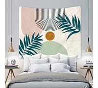 KOMLLEX Mid Century Abstract Tapestry 59Wx51H Boho Minimalist Sun Arch Leaves Wall Hanging Pink Green Beige Aesthetic Neutral Geometric Modern Plant Home Decor Art for Living Room Bedroom Dorm