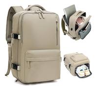 Kommodum - Travel Backpack Hand Luggage 40 x 20 x 25 cm for Ryanair Cabin Bag for Flights Small Plane PC Holder Woman Man Laptop 14 Inch with USB Charging KM05S, Khaki, S ( 40x20x25 ), Classic