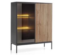 komodee Highboard Vitrine Laval WT104 LED Lighting 2 Doors Black Oak Wood Effect