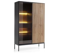 komodee Highboard Vitrine Laval WT104 LED Lighting 2 Doors Black Oak Wood Effect