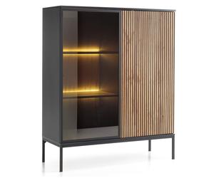 komodee Highboard Vitrine Laval WT104 LED Lighting 2 Doors Black Oak Wood Effect