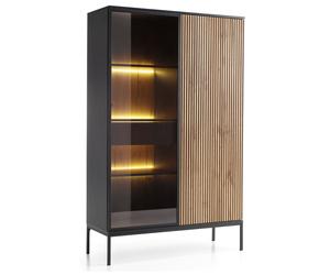 komodee Highboard Vitrine Laval WT104 LED Lighting 2 Doors Black Oak Wood Effect